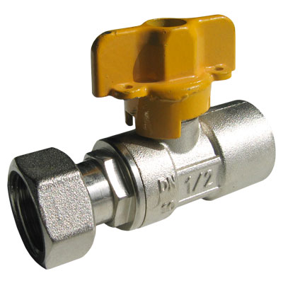 Кран шаровый газовый прямой с накидной гайкой с мотыльком В-Н 1/2 (2260G0404), TIEMME (Италия)